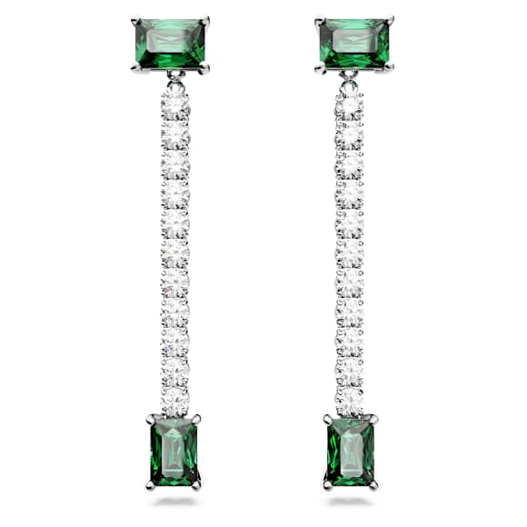 Matrix drop earrings, Mixed cuts, Green, Rhodium plated - Swarovski, 5665786