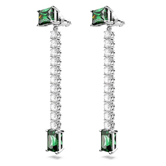 Matrix drop earrings, Mixed cuts, Green, Rhodium plated - Swarovski, 5665786