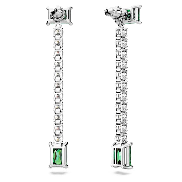 Matrix drop earrings, Mixed cuts, Green, Rhodium plated - Swarovski, 5665786