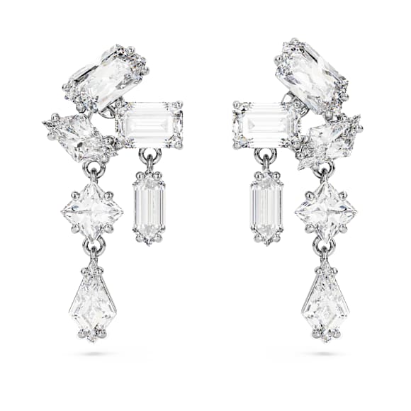 Mesmera 드롭 이어링, 믹스 컷, 화이트, 로듐 플래팅 - Swarovski, 5665825