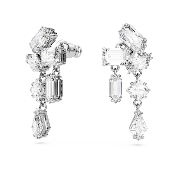 Mesmera 드롭 이어링, 믹스 컷, 화이트, 로듐 플래팅 - Swarovski, 5665825