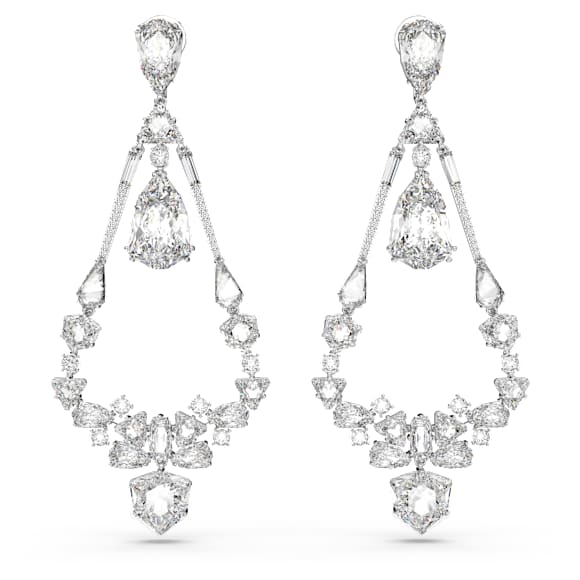 Mesmera 夹式耳环, 混合切割、垂饰, 长款, 白色, 镀铑 - Swarovski, 5665827