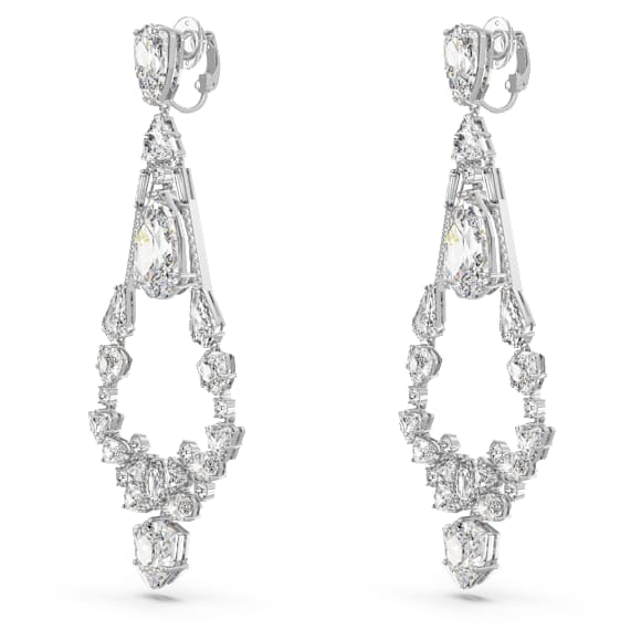 Mesmera 夹式耳环, 混合切割、垂饰, 长款, 白色, 镀铑 - Swarovski, 5665827