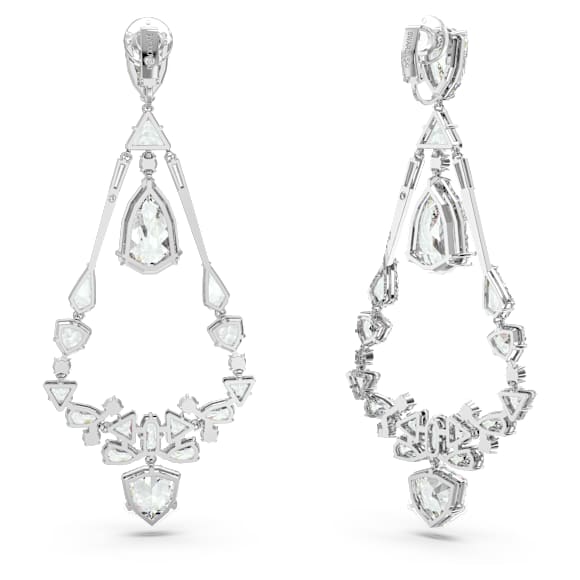Mesmera 夹式耳环, 混合切割、垂饰, 长款, 白色, 镀铑 - Swarovski, 5665827