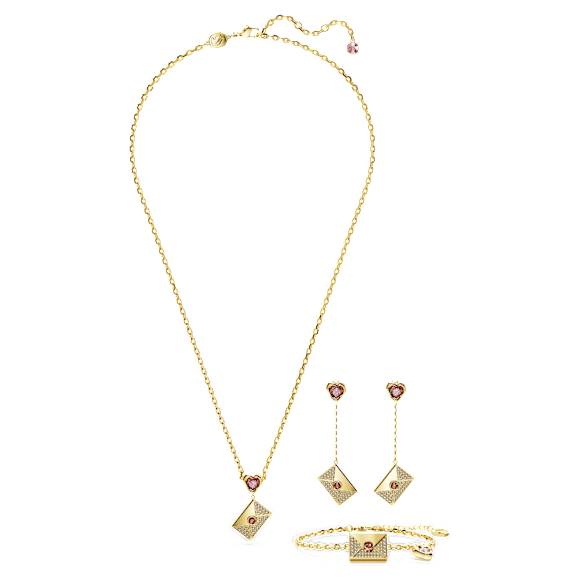 Letra set, Love letter and heart, Pink, Gold-tone plated