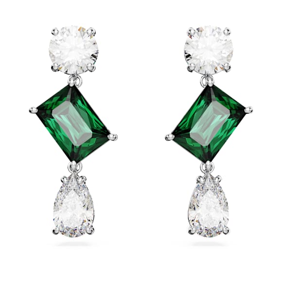 Orecchini pendenti Mesmera, Taglio misto, Verdi, Placcato rodio - Swarovski, 5665878