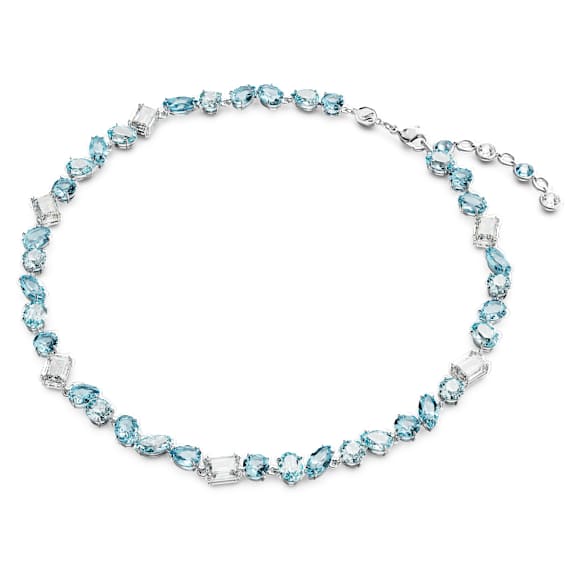 Gema necklace, Mixed cuts, Blue, Rhodium plated - Swarovski, 5666007