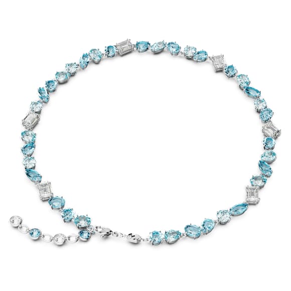 Gema necklace, Mixed cuts, Blue, Rhodium plated - Swarovski, 5666007
