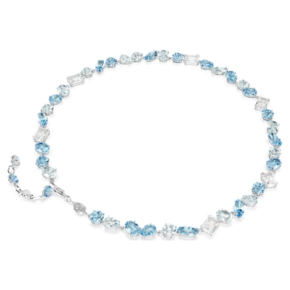 Gema สร้อยคอ, ผสมผสานเหลี่ยมเจียระไนหลายหลายรูปแบบ, น้ำเงิน, เคลือบโรเดียม - Swarovski, 5666007