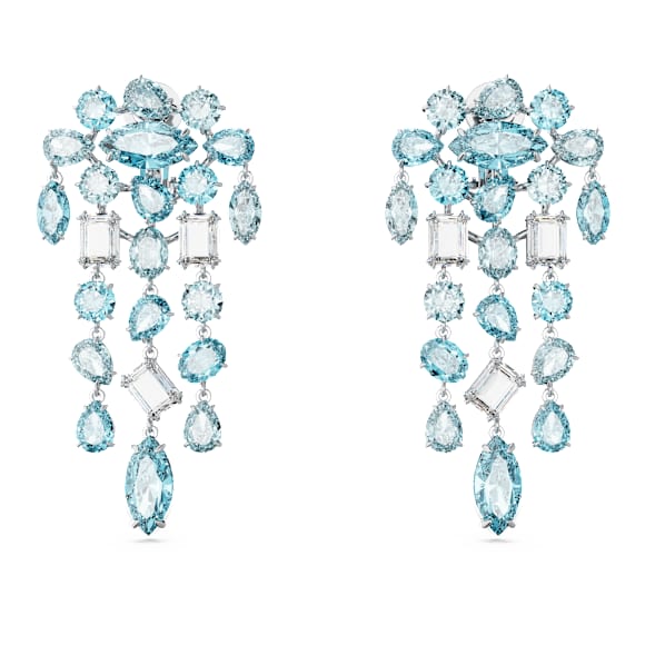 Gema Ohrclips, Verschiedene Schliffe, Chandelier, Extralang, Blau, Rhodiniert - Swarovski, 5666015