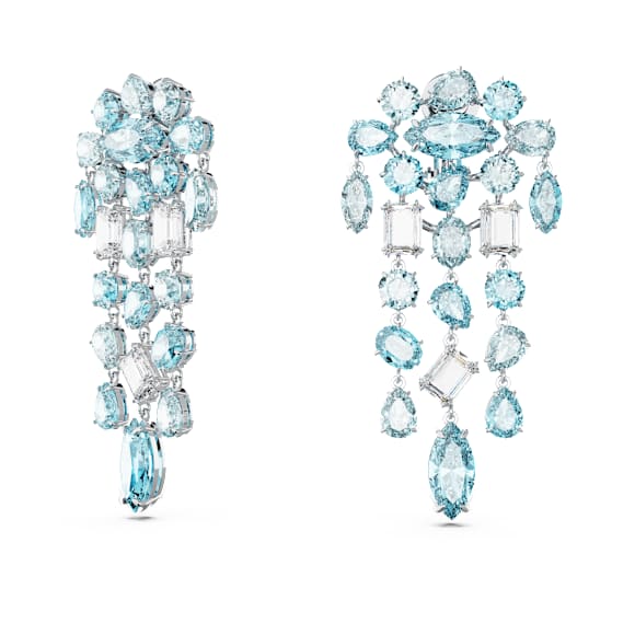 Gema Ohrclips, Verschiedene Schliffe, Chandelier, Extralang, Blau, Rhodiniert - Swarovski, 5666015