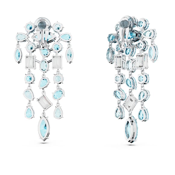 Gema Ohrclips, Verschiedene Schliffe, Chandelier, Extralang, Blau, Rhodiniert - Swarovski, 5666015