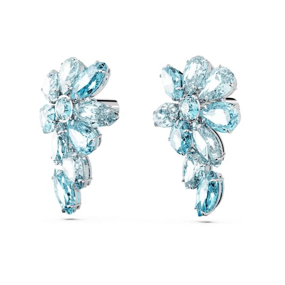 Gema drop earrings, Mixed cuts, Flower, Blue, Rhodium plated - Swarovski, 5666016