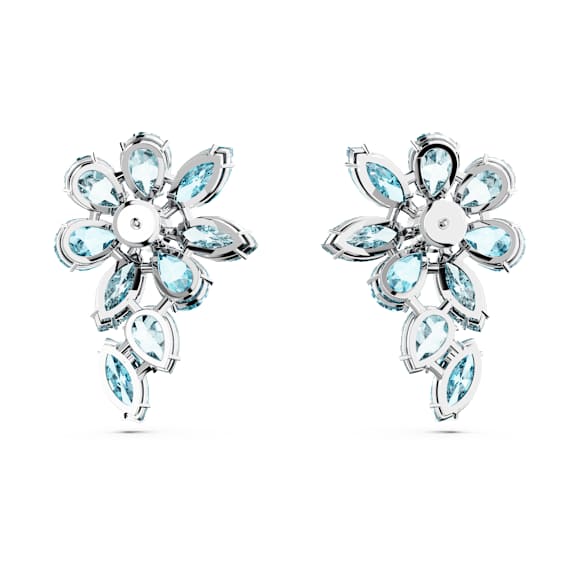 Gema drop earrings, Mixed cuts, Flower, Blue, Rhodium plated - Swarovski, 5666016