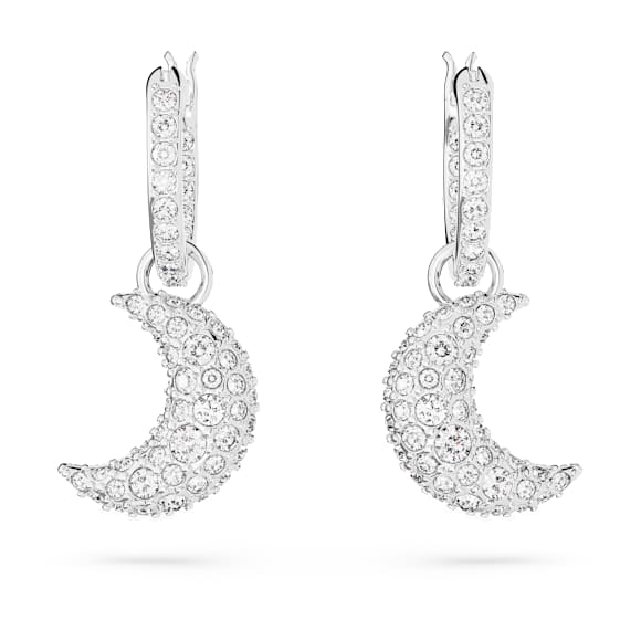 Luna drop earrings, Moon, White, Rhodium plated - Swarovski, 5666157
