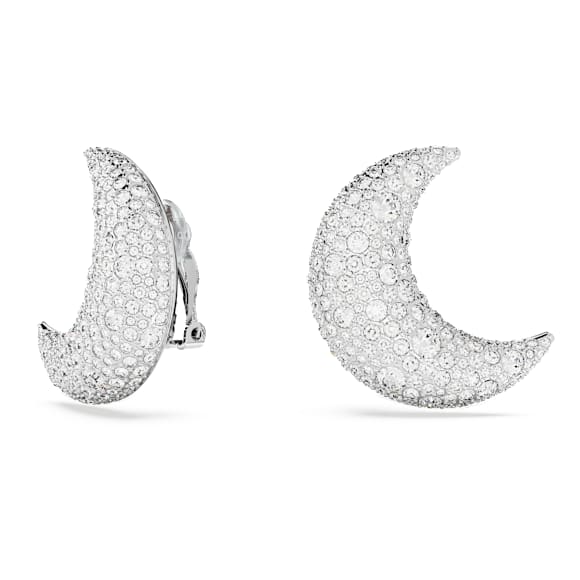 Sublima clip earrings, Moon, White, Rhodium plated - Swarovski, 5666158