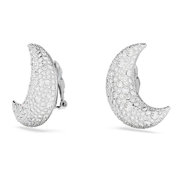 Boucles d'oreilles clip Luna, Lune, Blanches, Métal rhodié - Swarovski, 5666158