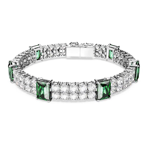 Matrix Tennis bracelet, Mixed cuts, Green, Rhodium plated - Swarovski, 5666163