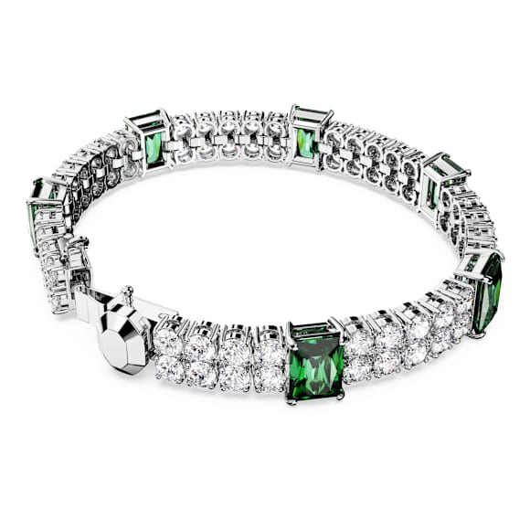 Matrix Tennis bracelet, Mixed cuts, Green, Rhodium plated - Swarovski, 5666163