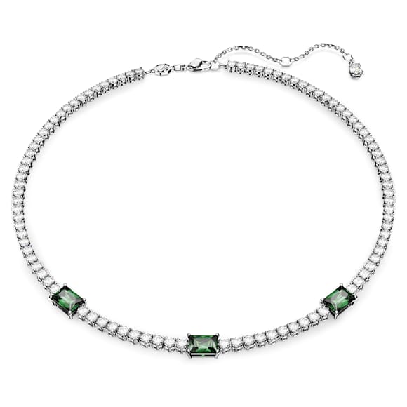 Matrix Tennis สร้อยคอ, ผสมผสานเหลี่ยมเจียระไนหลายหลายรูปแบบ, เขียว, เคลือบโรเดียม - Swarovski, 5666168