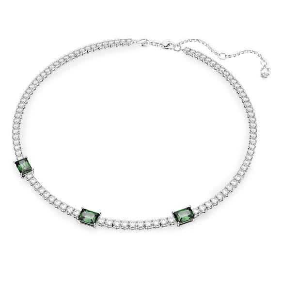 Matrix Tennis สร้อยคอ, ผสมผสานเหลี่ยมเจียระไนหลายหลายรูปแบบ, เขียว, เคลือบโรเดียม - Swarovski, 5666168