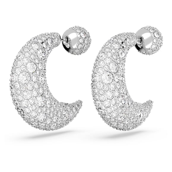 Luna drop earrings, Moon, White, Rhodium plated - Swarovski, 5666179