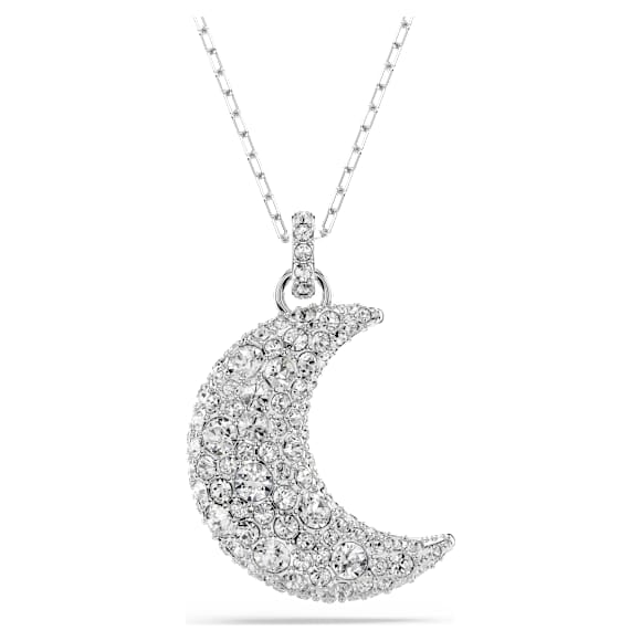 Pendentif Luna, Lune, Blanc, Métal rhodié - Swarovski, 5666181