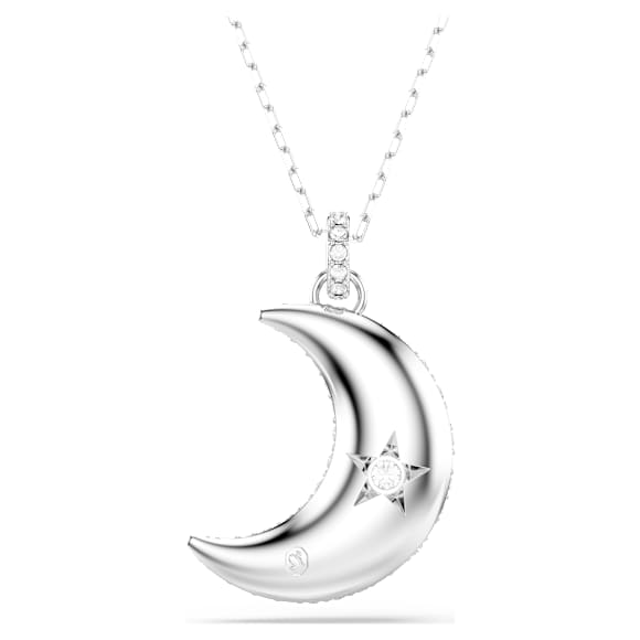 Luna pendant, Moon, White, Rhodium plated - Swarovski, 5666181