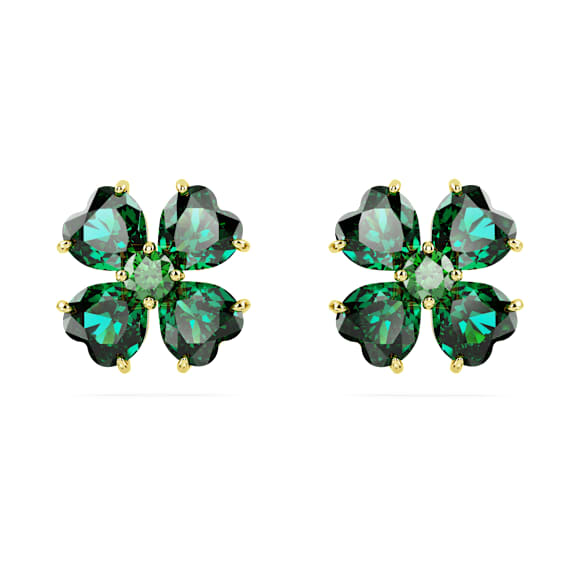 Idyllia stud earrings, Clover, Green, Gold-tone plated - Swarovski, 5666236