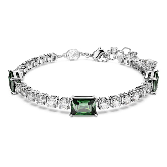 Matrix Tennis armband, Verschillende slijpvormen, Groen, Rodium toplaag - Swarovski, 5666422