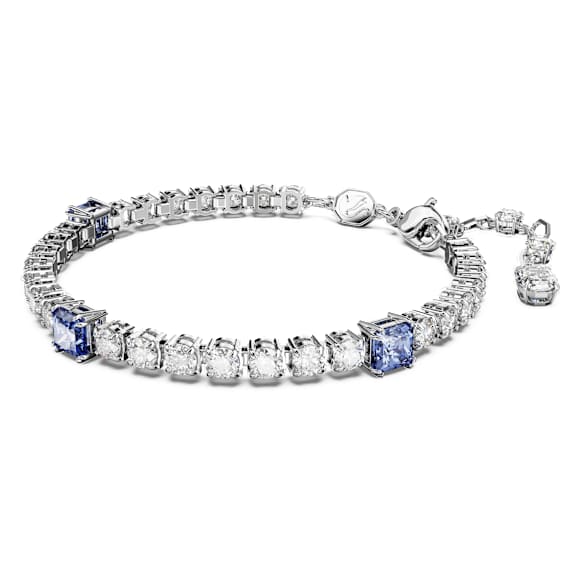 Matrix Tennis bracelet, Mixed cuts, Blue, Rhodium plated - Swarovski, 5666426