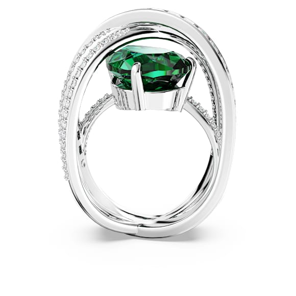 Hyperbola cocktail ring, Mixed cuts, Four bands, Green, Rhodium plated - Swarovski, 5666959