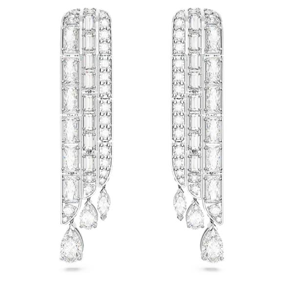 Hyperbola 水滴形耳環, 混合式切割, 白色, 鍍白金色 - Swarovski, 5668354