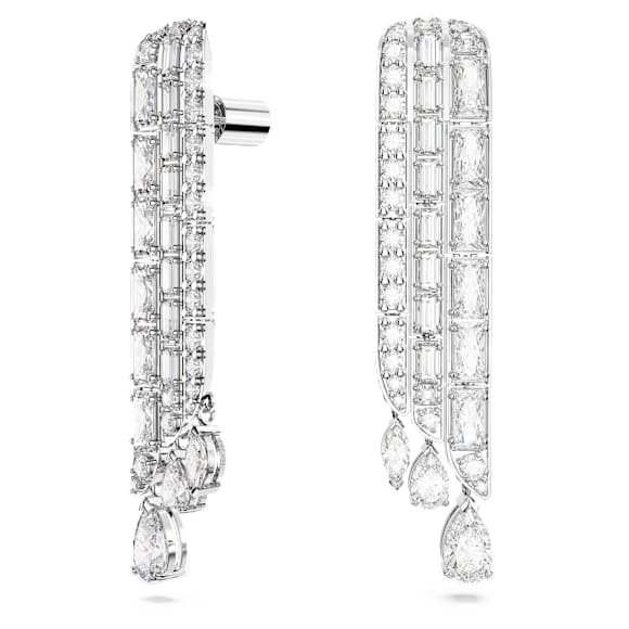 Hyperbola 水滴形耳環, 混合式切割, 白色, 鍍白金色 - Swarovski, 5668354