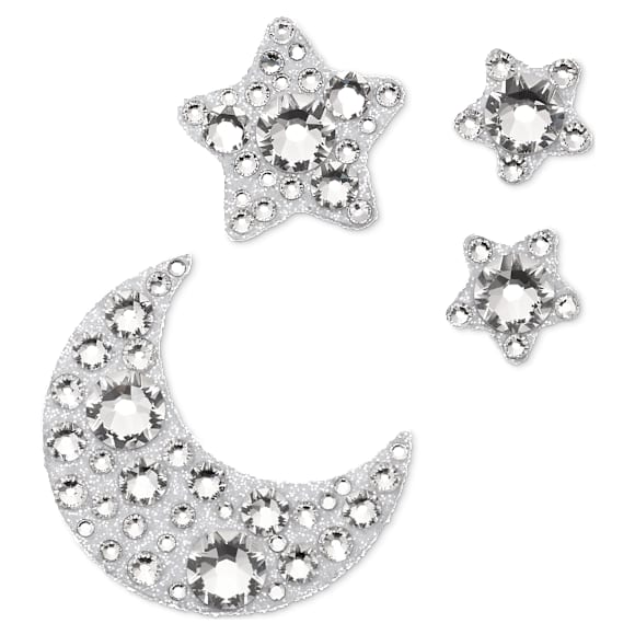 Body jewel, Set (4), Moon and star, White - Swarovski, 5668448