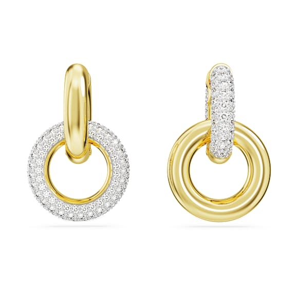 Pendientes de aro Dextera, Diseño asimétrico, Bucle entrelazado, Blancos, Baño tono oro - Swarovski, 5668818