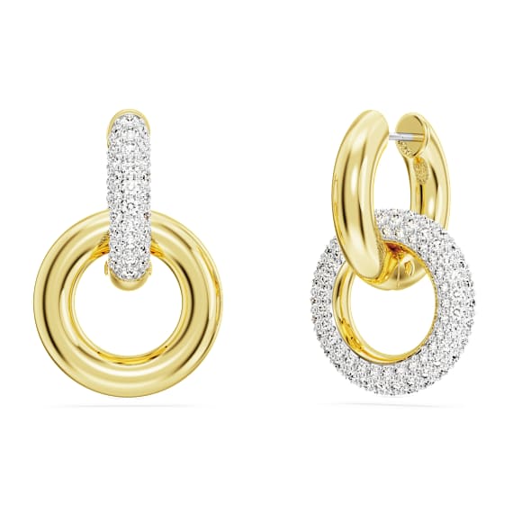 Pendientes de aro Dextera, Diseño asimétrico, Bucle entrelazado, Blancos, Acabado en oro de 18 quilates - Swarovski, 5668818