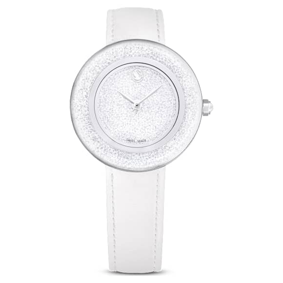 Relógio Crystalline Lustre, Fabrico suíço, Pulseira de couro, Branco, Aço inoxidável - Swarovski, 5668887