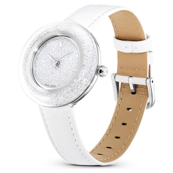 Relógio Crystalline Lustre, Fabrico suíço, Pulseira de couro, Branco, Aço inoxidável - Swarovski, 5668887