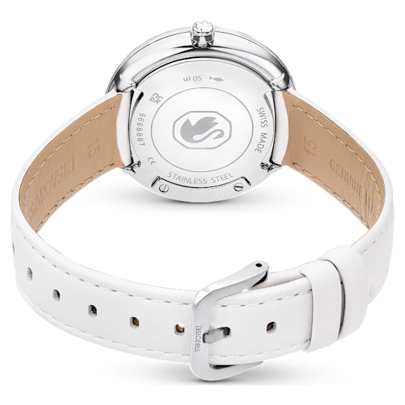 Relógio Crystalline Lustre, Fabrico suíço, Pulseira de couro, Branco, Aço inoxidável - Swarovski, 5668887