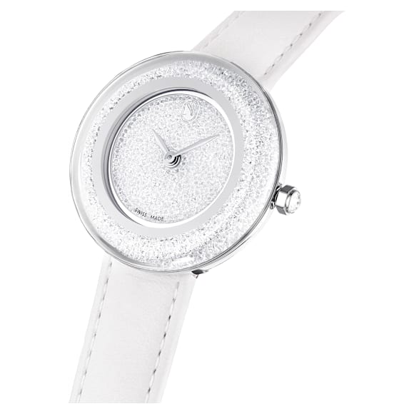 Relógio Crystalline Lustre, Fabrico suíço, Pulseira de couro, Branco, Aço inoxidável - Swarovski, 5668887