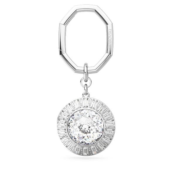 Nyckelring, Rundslipad, Vit, Rodiumpläterad - Swarovski, 5669119