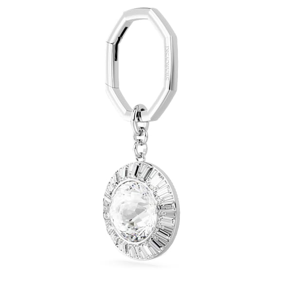 鑰匙扣, 圓形切割, 白色, 鍍白金色 - Swarovski, 5669119