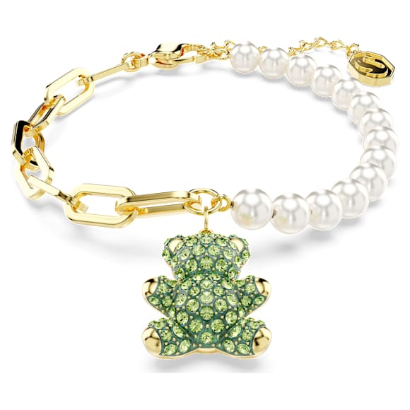 Teddy bracelet, Crystal pearl, Bear, Green, Gold-tone plated - Swarovski, 5669167