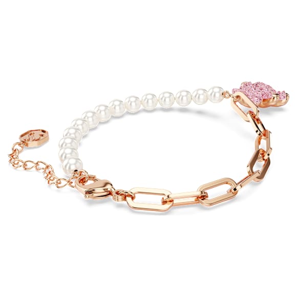 Teddy Armband, Kristallperle, Bär, Rosa, Roségold-Legierungsschicht - Swarovski, 5669169