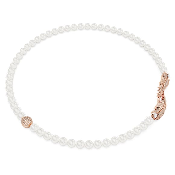 Collana Nice, Crystal Pearl, Chiusura magnetica, Piuma, Bianca, Placcato color oro rosa - Swarovski, 5669221