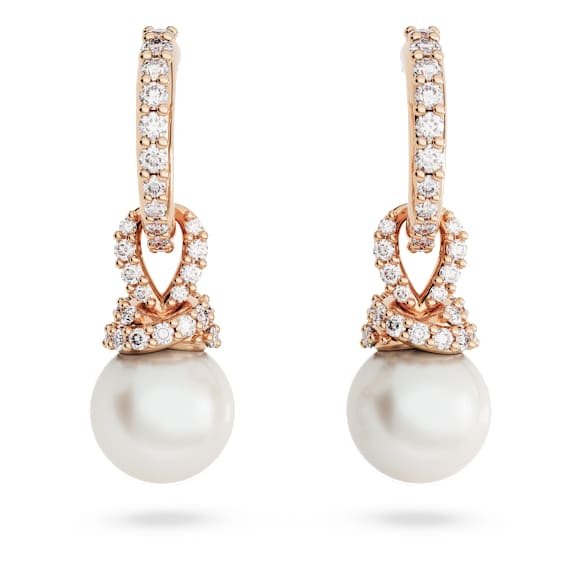 Visací náušnice Originally, Křišťálová perla, Bílá, Povrchová úprava z 18k růžového zlata - Swarovski, 5669524