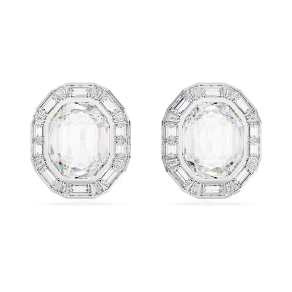 Boucles d'oreilles clip Mesmera, Taille octogonale, Blanches, Métal rhodié - Swarovski, 5669913