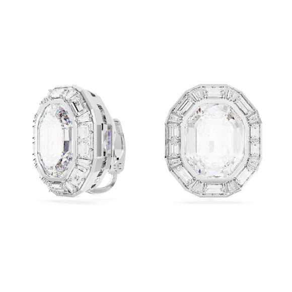 Boucles d'oreilles clip Mesmera, Taille octogonale, Blanches, Métal rhodié - Swarovski, 5669913
