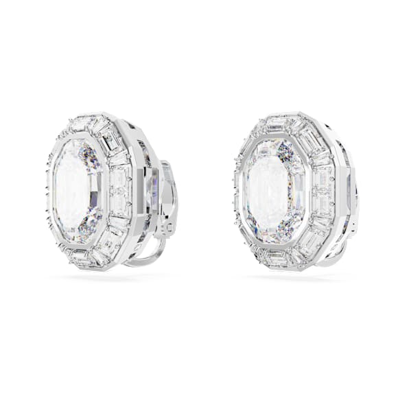 Boucles d'oreilles clip Mesmera, Taille octogonale, Blanches, Métal rhodié - Swarovski, 5669913